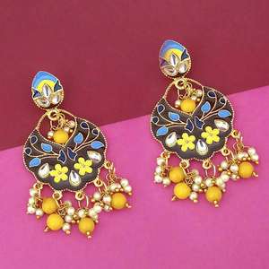 Kriaa Pendientes colgantes finos Chapado en oro Kundan Multi Meenakari Dangler 1314203G Modelo - Product Image 1