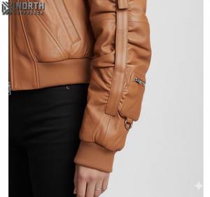 Veste en cuir décontractée pour femme de couleur unie, de haute qualité, tricotée, respirante, streetwear, taille et couleur personnalisables - Product Image 3