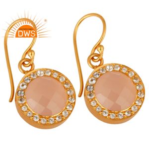 Pendientes colgantes de piedras preciosas de topacio blanco y Calcedonia Rosa natural esterlina superventas, fabricante de joyería personalizada - Product Image 2