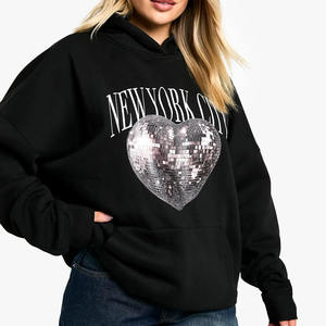 Sudadera con capucha de gran tamaño personalizada con estampado de corazón de la ciudad de Nueva York para mujer, Sudadera con capucha transpirable antiarrugas para gimnasio y ropa de calle para mujer - Product Image 1