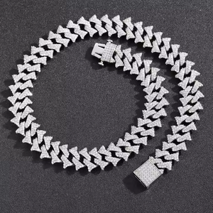 Último collar de cadena cubana con púas de 18MM, joyería Vintage de oro amarillo, Diamante cultivado en laboratorio, Plata chapada en oro para regalos en los EE. UU. - Product Image 5