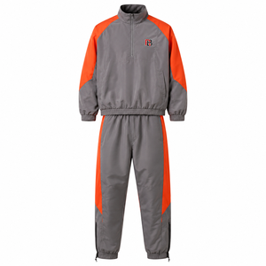 Gray Orange Color Windbreaker Tracksuit Set Quarter Zip Pullover <b>Joggers</b> Elastic Waist Side Pockets <b>Nylon</b> Unisex Sporty Set - Product Image 1