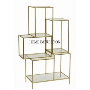 Único y elegante último patrón de llegada marco de metal chapado en oro con espejo de vidrio transparente estante de almacenamiento de equipaje de la India - Product Image 1