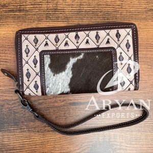 Cartera de cuero de vaca hecha a mano Vintage de nuevo diseñador, cartera de mano y funda de teléfono, monederos de pulsera de cuero genuino multiusos - Product Image 1