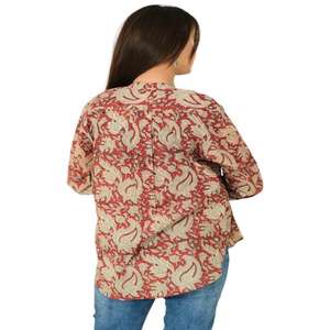 Top con estampado Bagru, Top con estampado de bloques de algodón, blusa de verano para mujer, tops de gasa de algodón de diseñador informal para mujer - Product Image 4