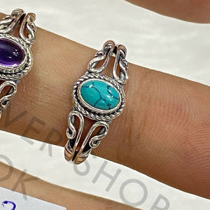 Bague en argent sterling 925 avec pierre précieuse ovale naturelle, magnifique bijou plaqué argent disponible en gros, bague bohème - Product Image 2