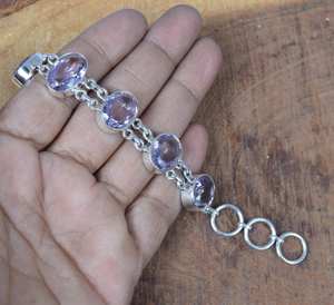 Amethyst <b>Charm</b> <b>Bracelet</b> 925 Sterling Silver Faceted Gemstone Adjustable Handmade Luxury GIA Certified 10K <b>Gold</b> Plated Unisex - Product Image 4