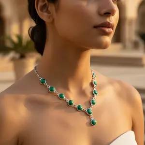 Collier en argent 925 pour femmes avec malachite en forme de papillon, plaqué rhodium, or 14 carats, perle d'eau douce, zircon, bijoux en pierres précieuses - Product Image 2