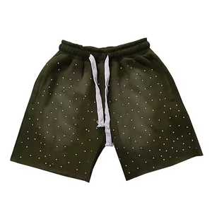Shorts pour hommes en strass, 100% coton, logo personnalisé, shorts tendance, vêtements de rue décontractés pour hommes, shorts délavés au soleil avec cordon de serrage. - Product Image 4