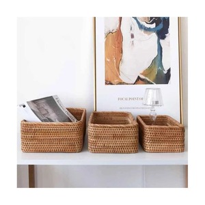 Juego de 3 cestas rectangulares tejidas para frutas, cestas de almacenamiento hechas a mano, venta al por mayor, ecológicas, hechas en Vietnam - Product Image 3