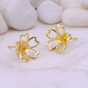 Flower Shape Brass <b>Gold</b> Plated Stud <b>Earring</b> Pairs Minimalist Push <b>Back</b> Charms Connector <b>Earrings</b> Supply Jewelry - Product Image 3