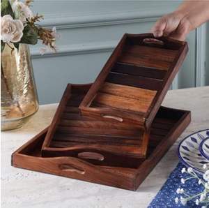 Nueva llegada bandeja de servicio de madera con asas ajustables último diseño elegante bandeja de servicio de madera de la India - Product Image 1