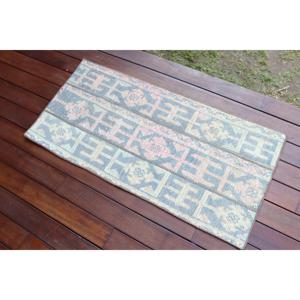 Alfombra de 1.7x3.5 pies, Alfombra Turca Vintage, Alfombra de Lana Azul - Product Image 3