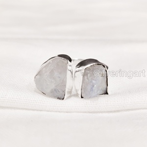 Joyería de piedra en bruto, anillo de mujer, piedra lunar arcoíris Natural, piedra preciosa, piedra natal de junio, joyería de piedra doble, anillo de Plata de Ley 925 - Product Image 3