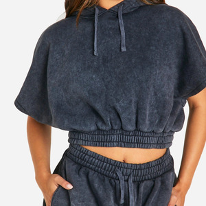 Camisa lavada de entrenamiento de verano de dos piezas de talla grande personalizada para mujer y conjunto corto Casual patrón sólido ropa de mujer de talla grande - Product Image 4