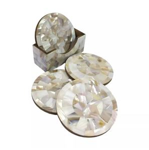 Natural Mother Pearl Inlay Classic Eco-Friendly Square <b>Coasters</b> Artisanal Craftsmanship for Modern Home Restaurant <b>Table</b> - Product Image 6
