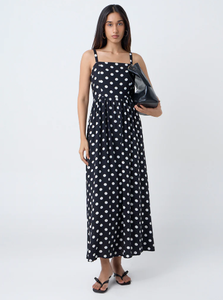 Vestido acampanado de algodón con lunares negros LOV - Product Image 1