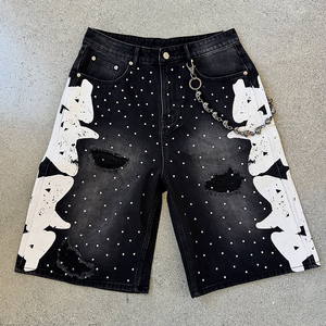 Salopette en jean mi-taille pour homme, 100% coton, respirante, séchage rapide, écologique, streetwear d'été, style punk moto/biker, cristal - Product Image 1