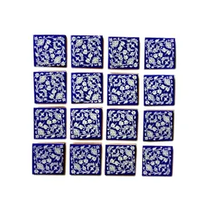 Azulejos de pared de mosaico decorativo floral azul y blanco Juego de 16 azulejos de 3x3 pulgadas - Product Image 1