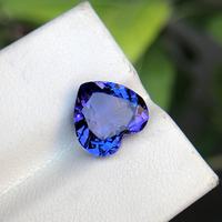 Pierre précieuse Tanzanite naturelle taille cœur, bleu vif, certifiée Super Blanc D VVS, 200g, avec jeu de couleurs, pierre de collection rare de luxe
