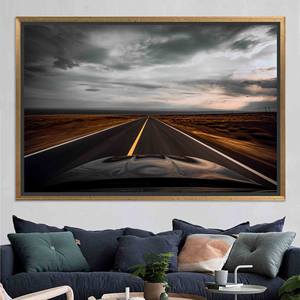 Printed Canvas Artwork: Asphalt Road Landscape - Open Road View,GOLD <b>FRAMED</b> CANVAS - Product Image 1
