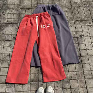 Pantalones de chándal extragrandes de lana de algodón personalizados, pantalones holgados de pierna recta para hombre, pantalones de chándal lavados Vintage para hombre - Product Image 1