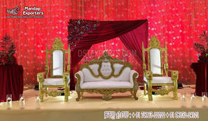 Canapé Maharaja Royal à Sculptures Lourdes pour Mariage, Dernier Modèle Blanc et Or, Canapé de Mariage Élégant pour Réception, États-Unis - Product Image 4