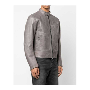 Chaqueta de cuero de color antiguo para hombre, nueva chaqueta de cuero a la moda, estilo con cremallera, chaquetas de moda de cuero auténtico para hombre - Product Image 5