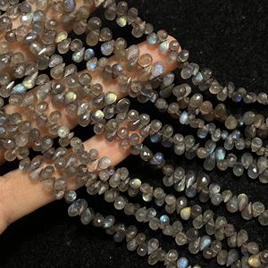 Perles Briolette en forme de gouttes de larme à facettes en labradorite, gouttes arc-en-ciel noires naturelles, fournitures de perles en gros - Product Image 6