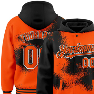 Blouson aviateur personnalisé orange noir-blanc abstrait à motif 3D à fermeture éclair complète Varsity Letterman Hoodie avec motif imprimé - Product Image 3