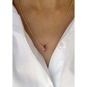 Milestone Baguette Birthstone Charm <b>Ruby</b> Rose Gold 14k Solid Gold Religious Jewelry Pyramid Featuring Crystal Pearl India 1ctw - Product Image 5