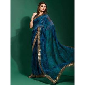 ผ้าชีฟองพิมพ์ลายดิจิทัลสีน้ำเงินกรมท่าสวยงามสำหรับงานเทศกาลและงานแต่งงาน - Product Image 1