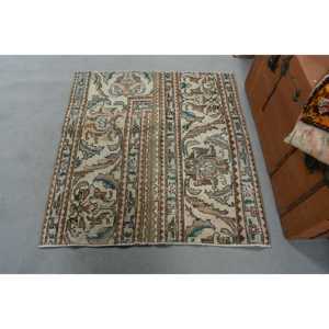 3.3x3.5 ft Turkish Rug, Vintage Rug, <b>Brown</b> Southwestern <b>Wool</b> Rug - Product Image 1
