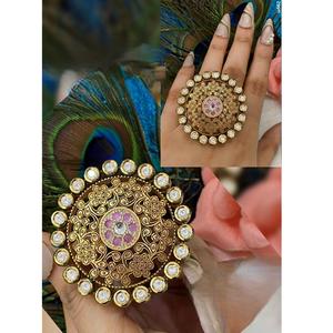 Bague élégante et traditionnelle en laiton plaqué or véritable Kundan Moissanite, réglable et stylée, pour mariages, fêtes, fiançailles, femmes - Product Image 1