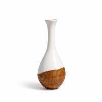 Vas Porselen Putih Gaya Cina Baru dengan Pegangan Bambu Keranjang Bambu Anyaman Tangan Buatan Tangan Terinspirasi Zen Dekorasi Meja untuk Teh