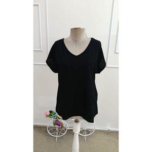 Blusa de manga corta con cuello en V para mujer, 34511 - Negro - Product Image 4