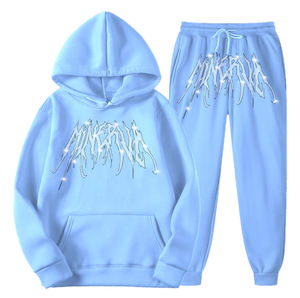 Ensemble de survêtement streetwear de qualité supérieure en coton French Terry avec strass et délavage acide, nouvelle arrivée personnalisée, 500 g/m², pour hommes - Product Image 2