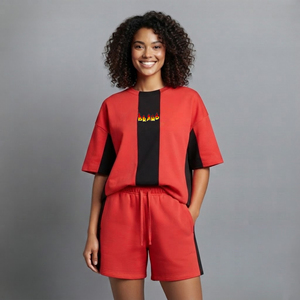 Ensemble de shorts 2 pièces pour femmes en coton 100% de haute qualité, logo imprimé en sérigraphie personnalisé, dentelle, 2 couleurs, style streetwear, confortable - Product Image 1