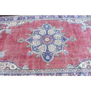 Alfombra de 5.9x9.5 pies, Alfombra Turca Vintage, Alfombra de Lana Roja y Azul Estilo Suroeste - Product Image 4