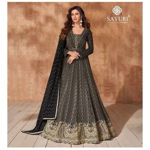 Ensemble Anarkali pour femme en Georgette épaisse de haute qualité, avec Dupatta, longueur ras du sol, coupe classique, magnifique broderie traditionnelle indienne - Product Image 1