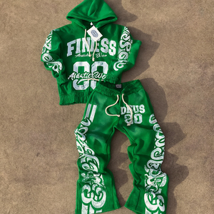 Conjunto de Chándal Personalizado con Lavado Ácido y Cremallera para Hombre, Diseño Desgastado con Estampado Puff, Sudadera con Capucha y Pantalones de Chándal de Tela de Rizo - Product Image 2