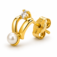 JJBRAVO - Aretes de Oro Macizo con Forma de Corazón y Perla de Agua Dulce, Estilo Lujoso, Certificados por Terceros, 0.45 g, Metal Precioso, Joyería Fina para Mujer