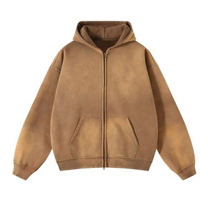 Sweat à capuche zippé pour hommes, poids lourd, délavé à l'acide, personnalisé de haute qualité, sweat-shirt unisexe décontracté pour l'hiver brodé ODM - Product Image 2