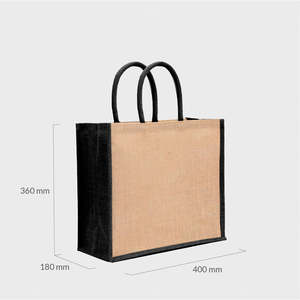 <b>Medium</b> Natural Jute <b>Bag</b> Eco-Friendly PP Material Black Gussets Rope Padded Handles Durable Lightweight Personalized Letter - Product Image 2
