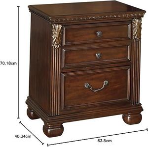 โต๊ะข้างเตียง3ลิ้นชักสไตล์วิคตอเรียนอุณภาพสูง | โต๊ะข้างเตียงแบบหรูหราทำด้วยมือพร้อมการแกะสลักที่หรูหราและฮาร์ดแวร์ทองแดงโบราณ - Product Image 5