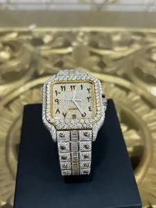 Montre pour homme en acier inoxydable argenté avec cadran noir et diamants en moissanite, mouvement à quartz de luxe, montre de mode pour homme en argent - Product Image 3