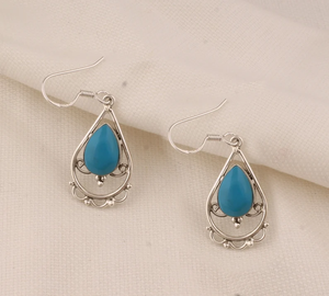 Handmade 925 Sterling Silver Turquoise <b>Earrings</b> for Women Pear Teardrop Gemstone Bridesmaid Wedding Jewelry Elegant Style - Product Image 2