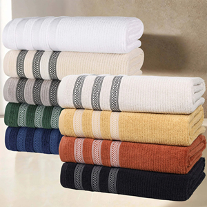 Ensemble de serviettes de bain de luxe en fibre de bambou 100% Design rayé Séchage rapide Épais et respirant Écologique Absorbant de spa respectueux de la peau - Product Image 5