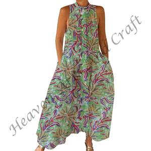 100% Cotton Summer Casual <b>Jumpsuit</b> Floral Hand Block Printed Soft Woven with Zipper Closer For Spring/Summer Adults BPJS051 - Product Image 3