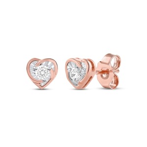 Pendientes de tuerca solitarios con diamante de corte redondo Reflections Heart, diamante cultivado en laboratorio de 0.13 ct en oro macizo de 10K, para bodas y fiestas. - Product Image 1